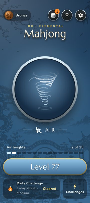 The home screen in the Air chapter, with the next level and the Daily Challenge